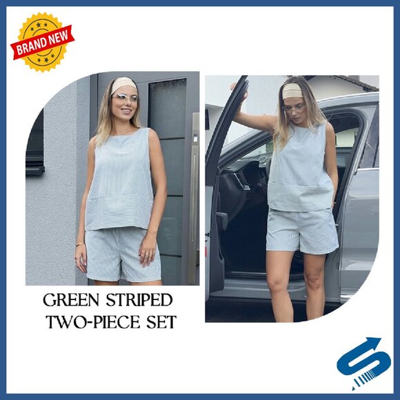 Women's 2-Piece Cotton Shorts Set with Pockets, Sleeveless Tank Top - Picture 8 of 8